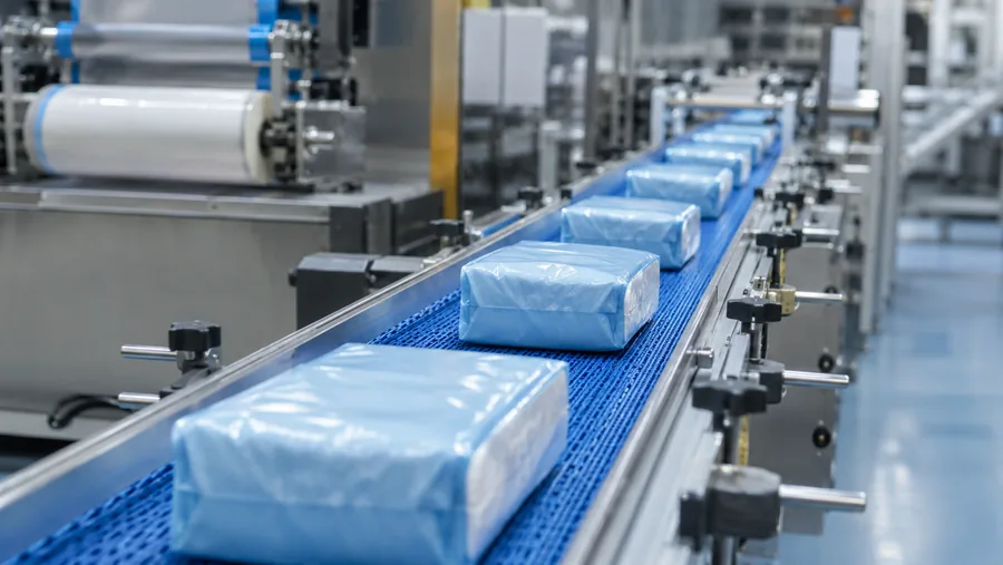 Fertige Produkte auf einer Verpackungslinie