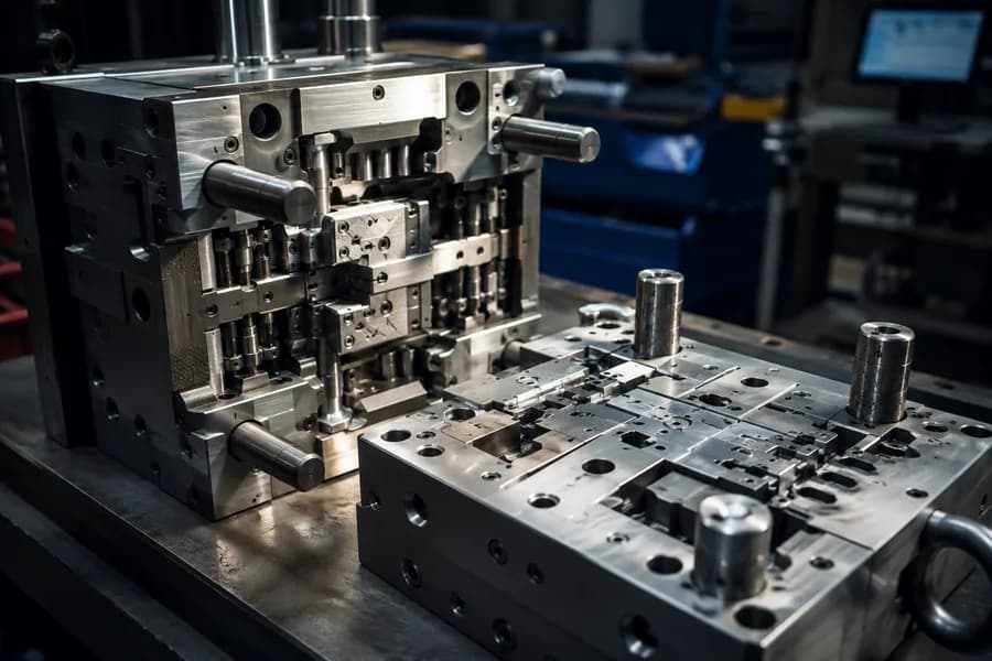 Spritzgusswerkzeug auf einer Werkbank in der Fabrik
